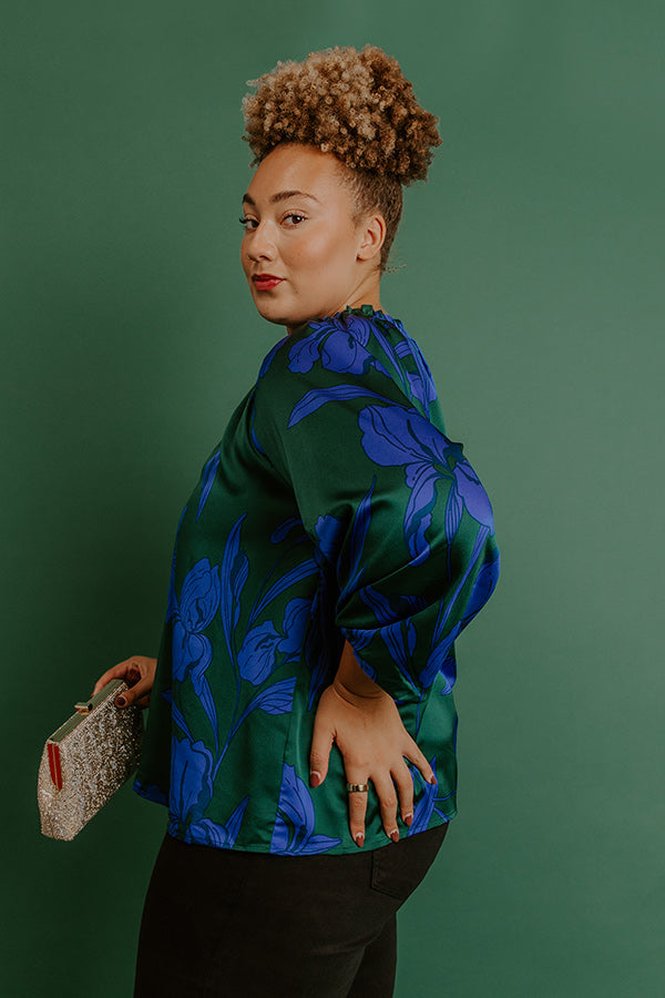 Whispered Floral Satin Top Curves Image - 2