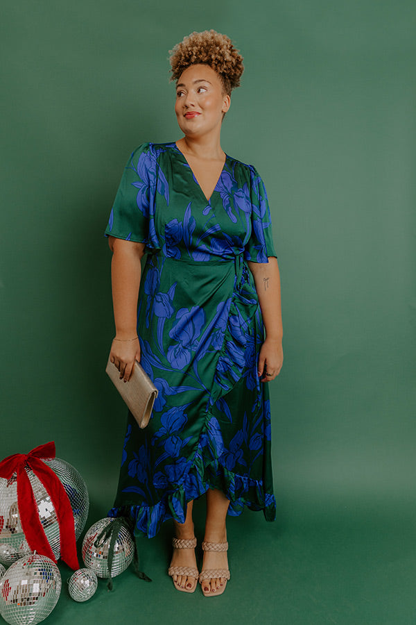 Whispered Florals Satin Wrap Maxi Dress Curves Image - 3