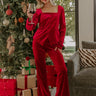 Chic Influencer High Waist Straight Leg Velvet Pants In Red Image - 1