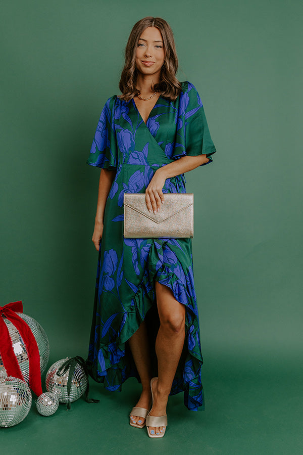 Whispered Florals Satin Wrap Maxi Dress Image - 1