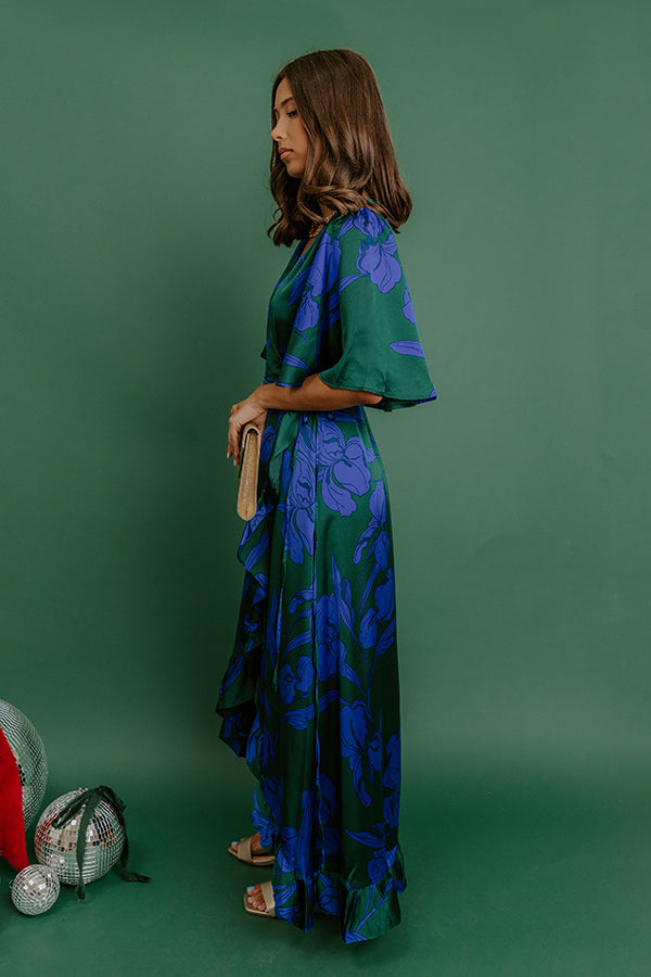 Whispered Florals Satin Wrap Maxi Dress Image - 5
