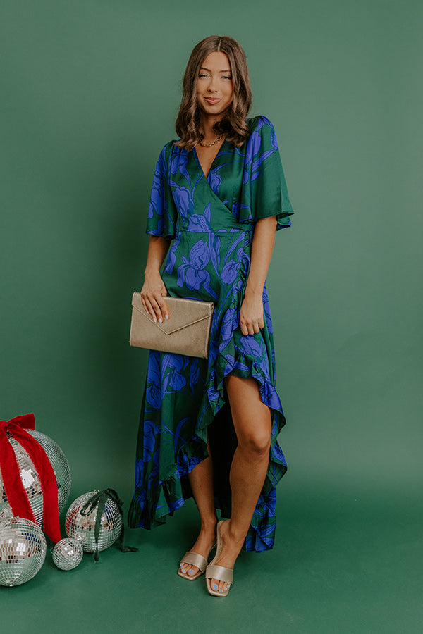 Whispered Florals Satin Wrap Maxi Dress Image - 4