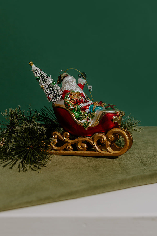 Santa Sleigh Ride Glass Ornament Image - 1