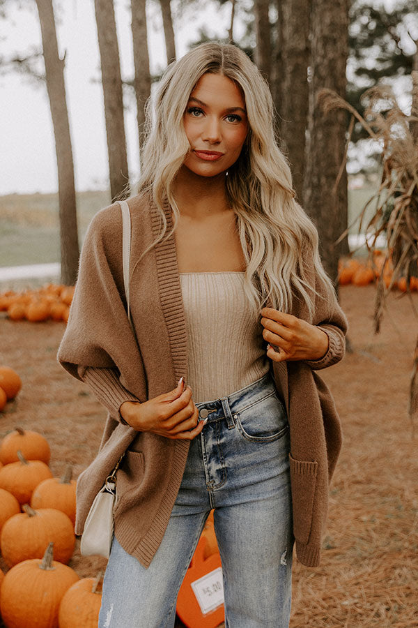 Cuddle Charm Oversized Knit Cardigan in Mocha Image 3