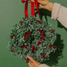 Iced Berry and Boxwood Mini Wreath-Candle Ring Image - 1