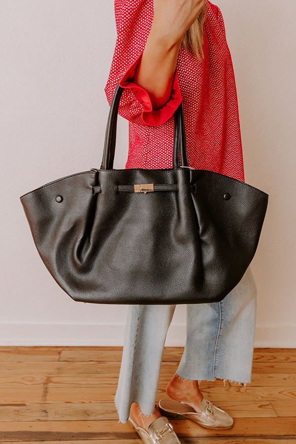 Kaia Faux Leather Tote in Black Image - 1