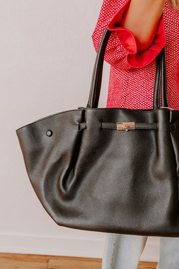 Kaia Faux Leather Tote in Black Image - 2