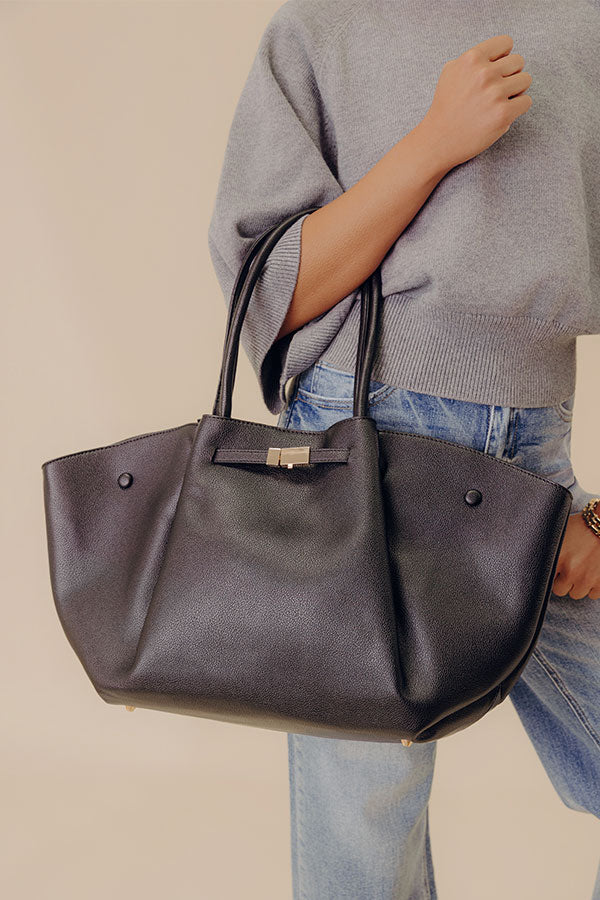 Kaia Faux Leather Tote in Black