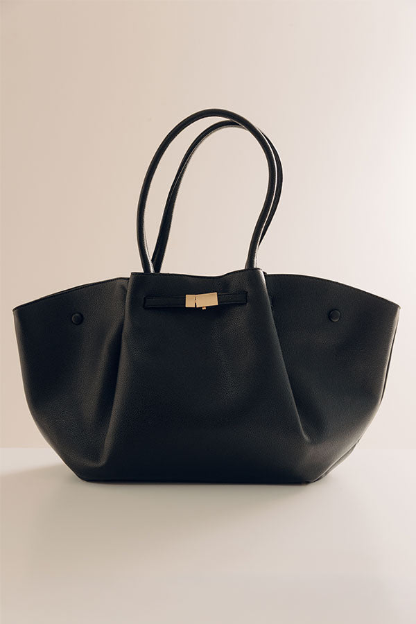 Kaia Faux Leather Tote in Black Image - 2
