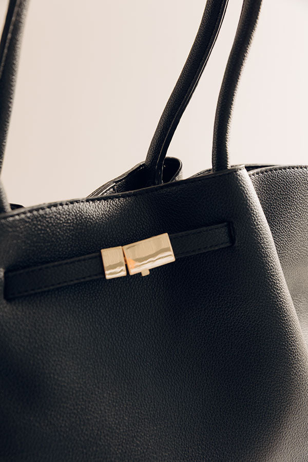 Kaia Faux Leather Tote in Black Image - 3