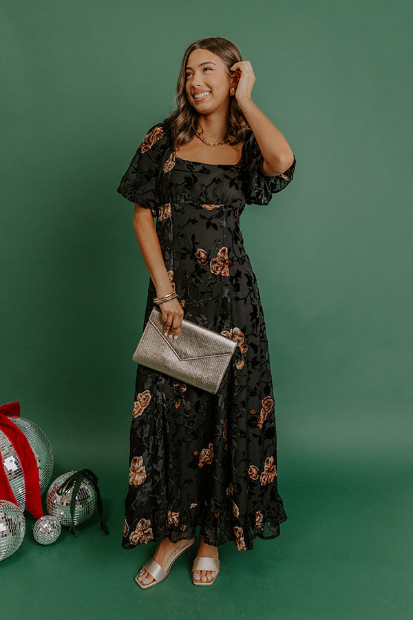 Brownstone Bliss Velvet Burnout Maxi Dress in Black Image - 2