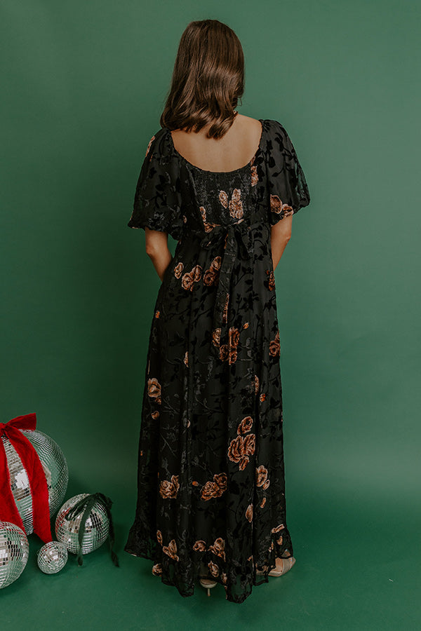 Brownstone Bliss Velvet Burnout Maxi Dress in Black Image - 5