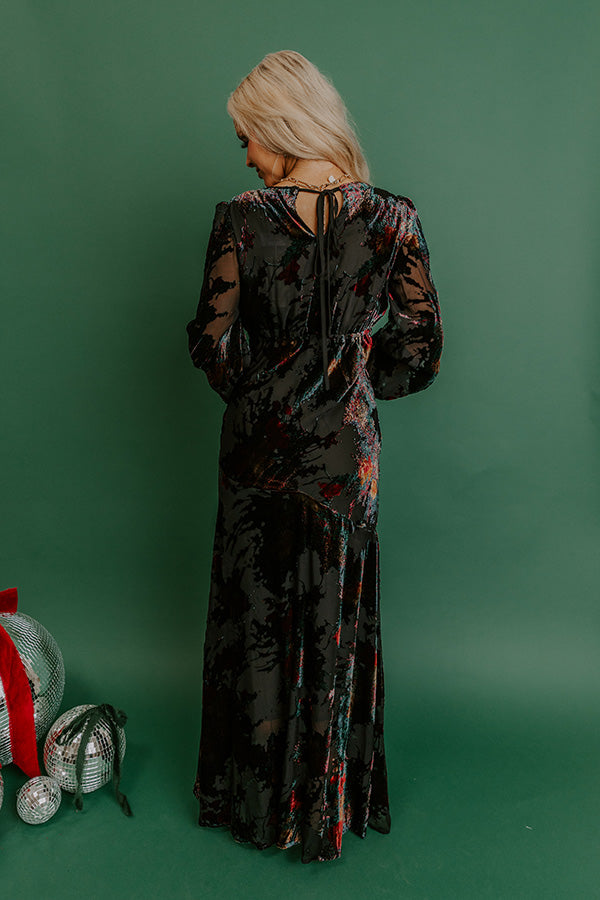 Poised Romance Floral Velvet Burnout Maxi Dress in Black Image 2