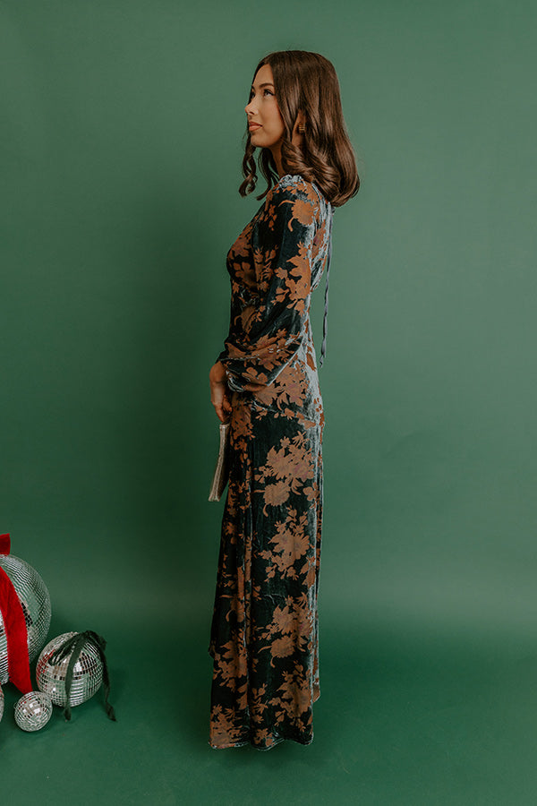 Poised Romance Floral Velvet Burnout Maxi Dress in Slate Image - 5