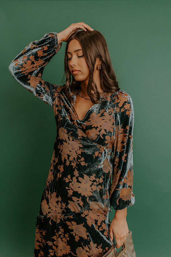 Poised Romance Floral Velvet Burnout Maxi Dress in Slate Image - 4