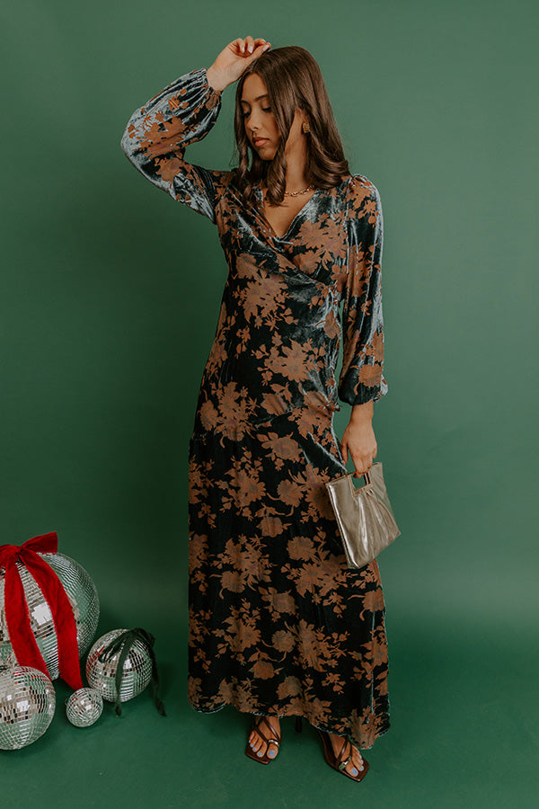 Poised Romance Floral Velvet Burnout Maxi Dress in Slate Image - 2