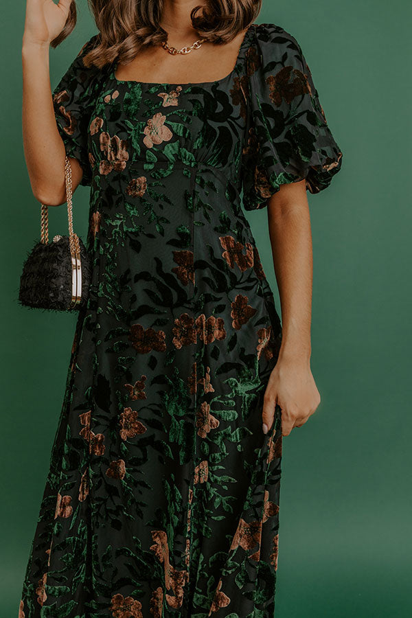 Brownstone Bliss Velvet Burnout Maxi Dress in Green Image - 3