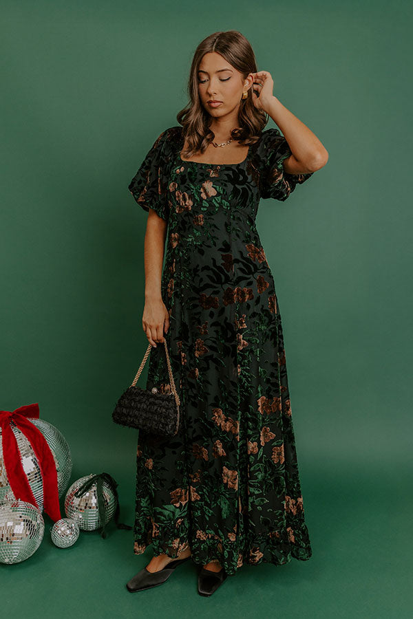 Brownstone Bliss Velvet Burnout Maxi Dress in Green Image - 4