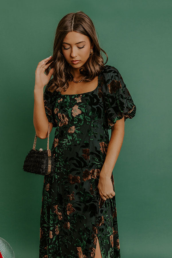 Brownstone Bliss Velvet Burnout Maxi Dress in Green Image - 2