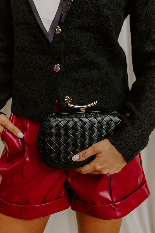 Allison Faux Leather Woven Clutch in Black Image - 4