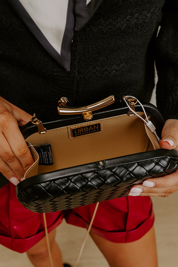 Allison Faux Leather Woven Clutch in Black Image - 5