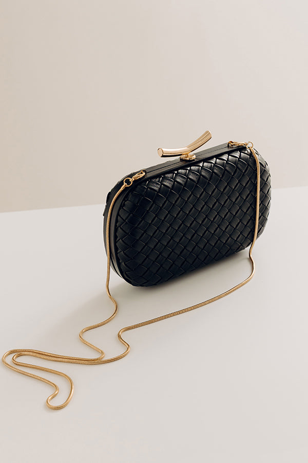 Allison Faux Leather Woven Clutch in Black Image - 2