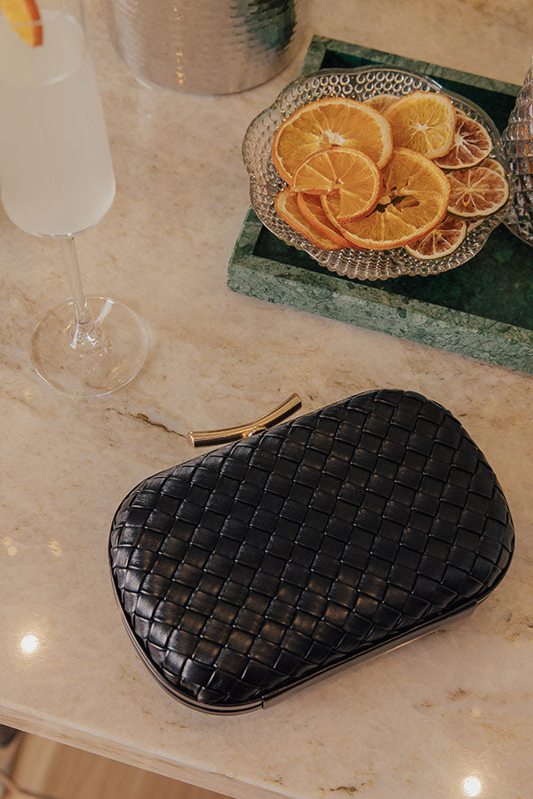Allison Faux Leather Woven Clutch in Black Image - 1