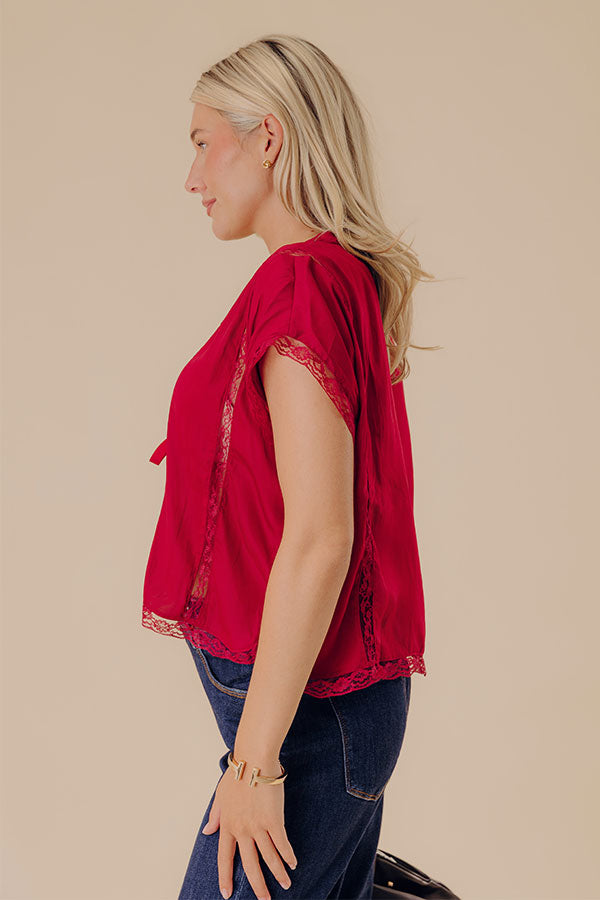 Femme Fatale Satin Lace Trim Top in Wine Image - 5