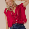 Femme Fatale Satin Lace Trim Top in Wine Image - 1