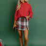 Holiday Party High Waist Plaid Skort in White Image - 1