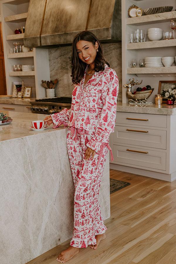 Christmas Night High Waist Satin Pajama Pants in Red