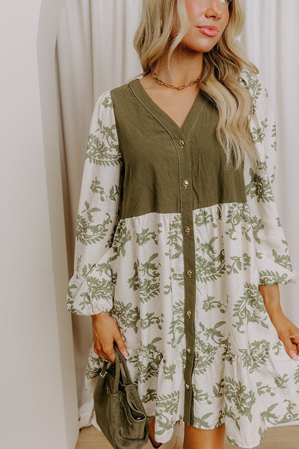 Harvest Charm Floral Mini Dress in Olive Image 3