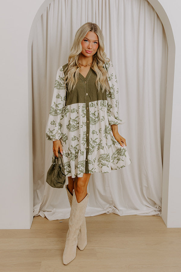 Harvest Charm Floral Mini Dress in Olive Image 1