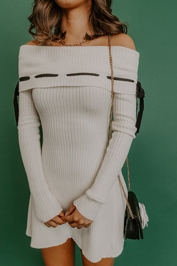 Modern Romance Ribbed Off Shoulder Mini Dress in Cream Image 3