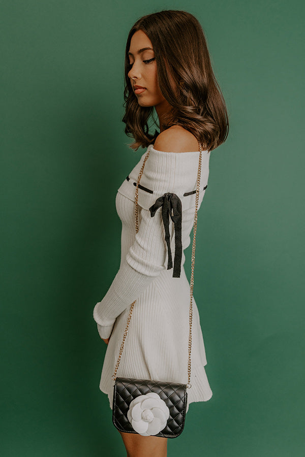 Modern Romance Ribbed Off Shoulder Mini Dress in Cream Image 4