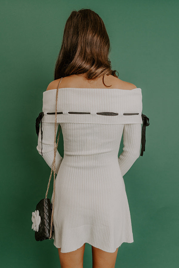 Modern Romance Ribbed Off Shoulder Mini Dress in Cream Image 5