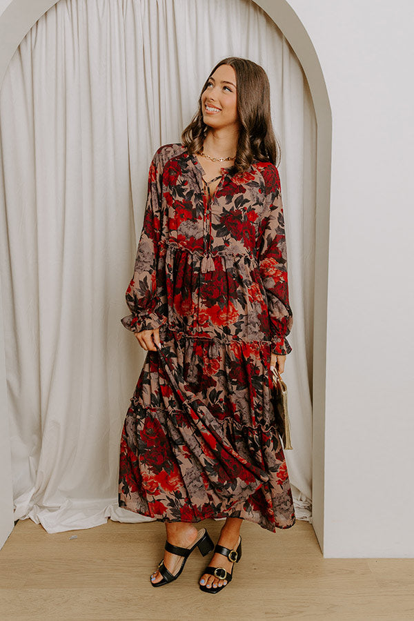 Oak Grove Tiered Floral Midi Dress in Mocha Image 2