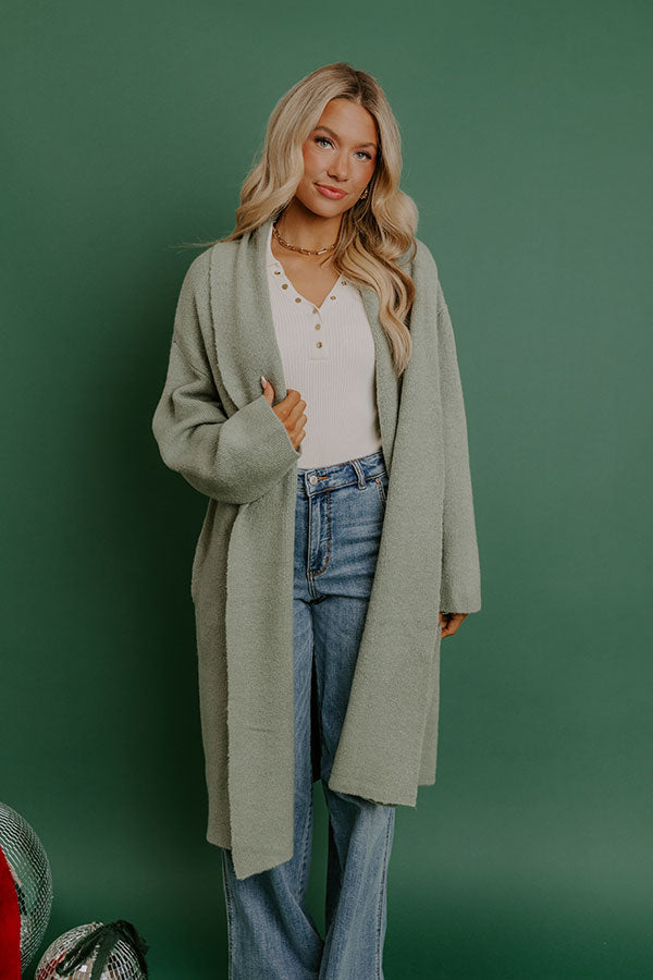 Endless Cuddles Knit Duster Cardigan in Sage Image - 5
