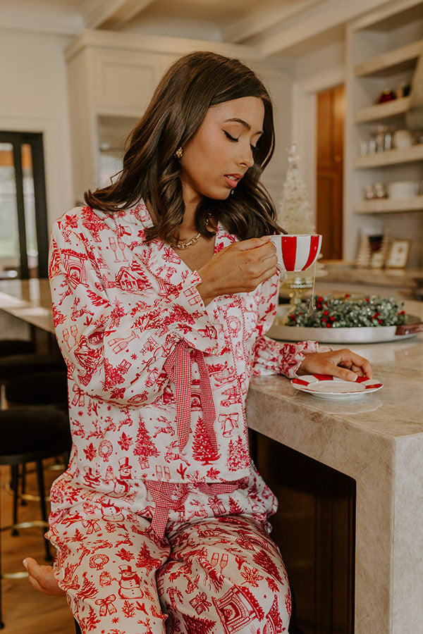 Christmas Night Satin Pajama Top in Red
