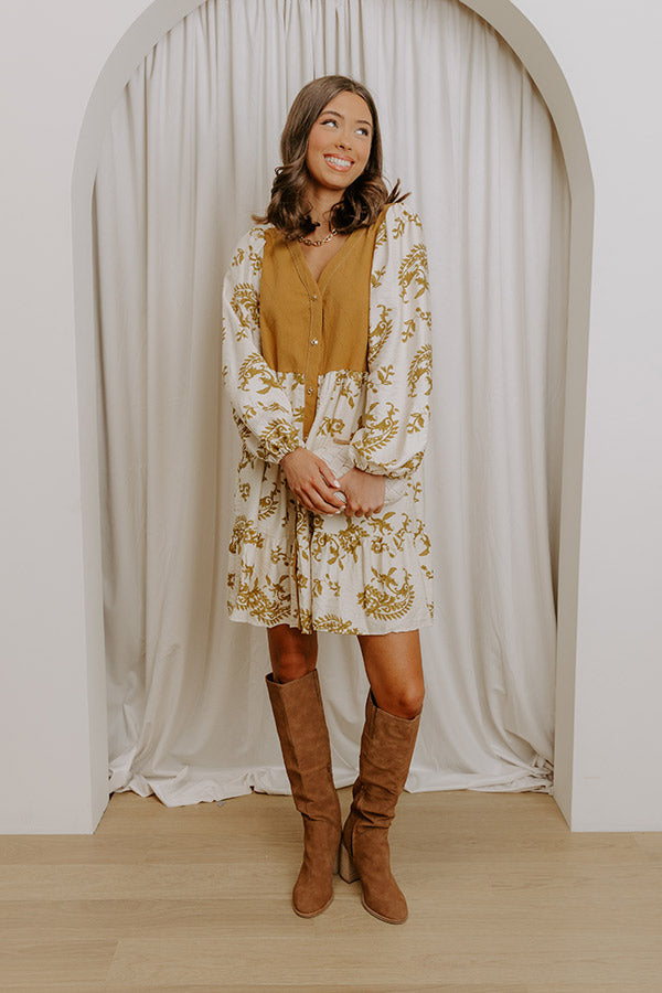 Harvest Charm Floral Mini Dress in Mustard Image 3