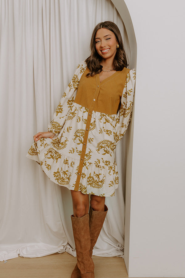 Harvest Charm Floral Mini Dress in Mustard Image 2