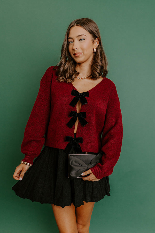 Pretty Little Bows Open Back Sweater in Wine Image 1