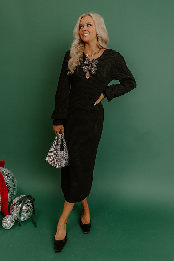 Darling Detail Knit Sweater Midi Dress in Black Image - 1