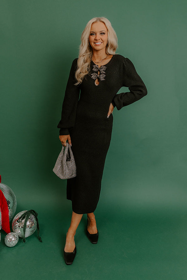 Darling Detail Knit Sweater Midi Dress in Black Image - 3