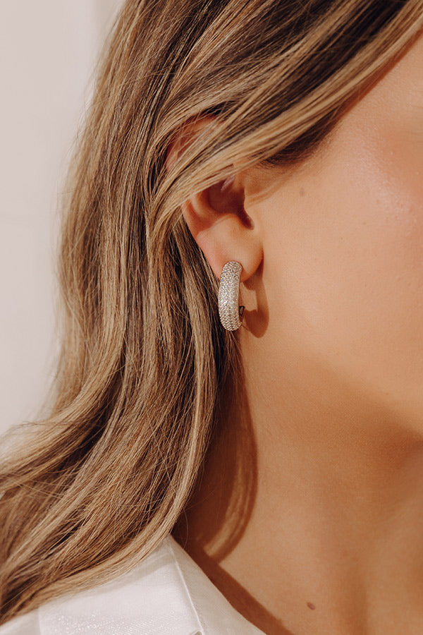 Glistening Smile Pave Hoop Earrings in Silver Image - 3