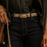 Uptown Muse Faux Leather Snake Print Belt in Gold Image - 1