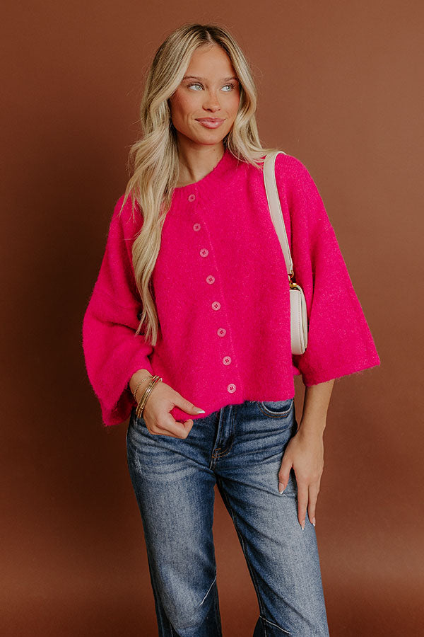 Uptown Chic Knit Cardigan in Hot Pink