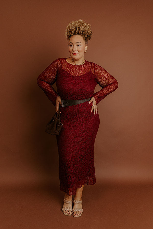 Twilight Muse Lace Maxi Dress in Merlot Curves Image - 2