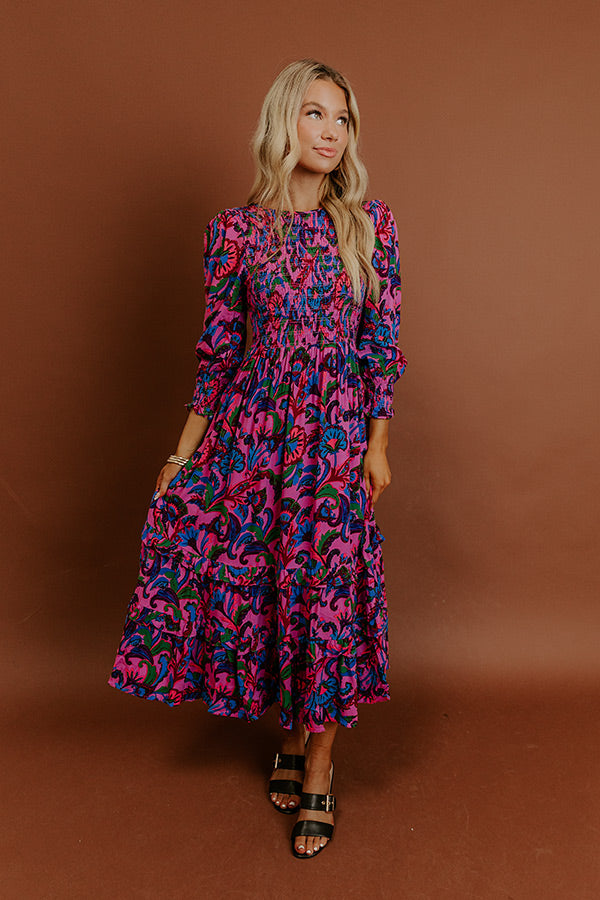 Vineyard Escape Smocked Floral Midi Dress