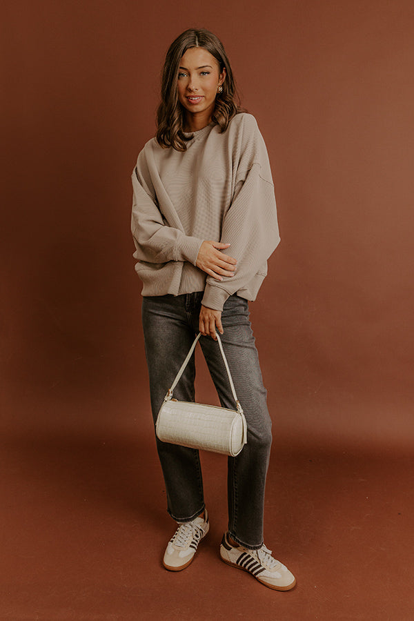 Poetic Muse Ribbed Sweatshirt in Warm Taupe